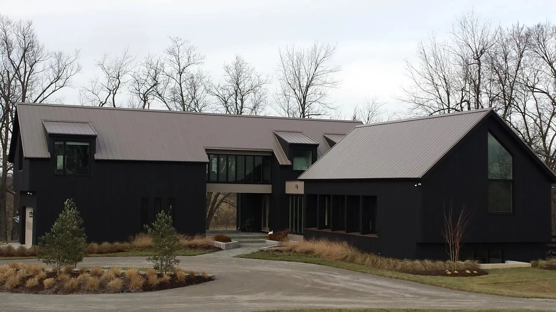 Standing seam metal roof with clean vertical ribs